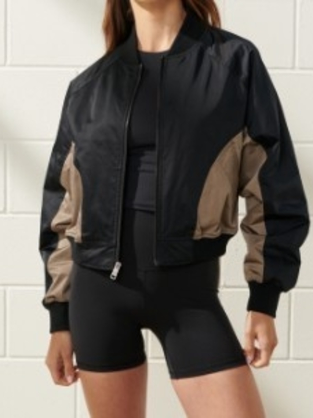 NWT Abercrombie & Fitch YPB Satin Colorblock Bomber Jacket In Black/Gray - M